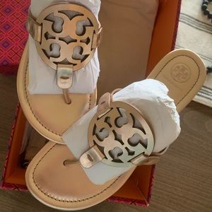 NIB Tory Burch Metallic Veg Miller Sandal in ROSE GOLD